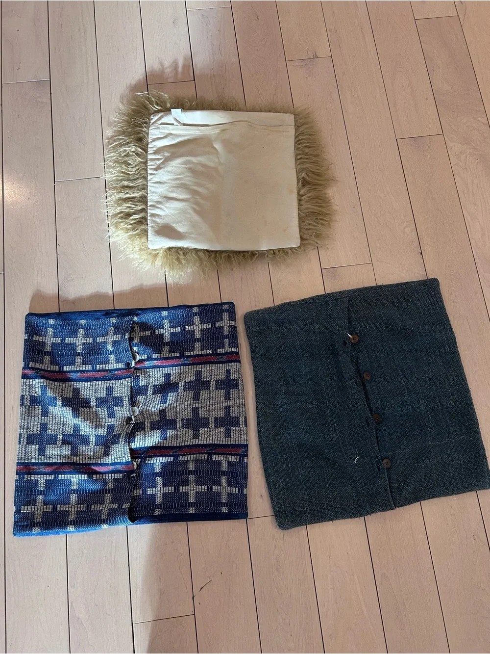 West Elm Faux Fur Pillow - Blue & Patterned Blue Cushion Covers